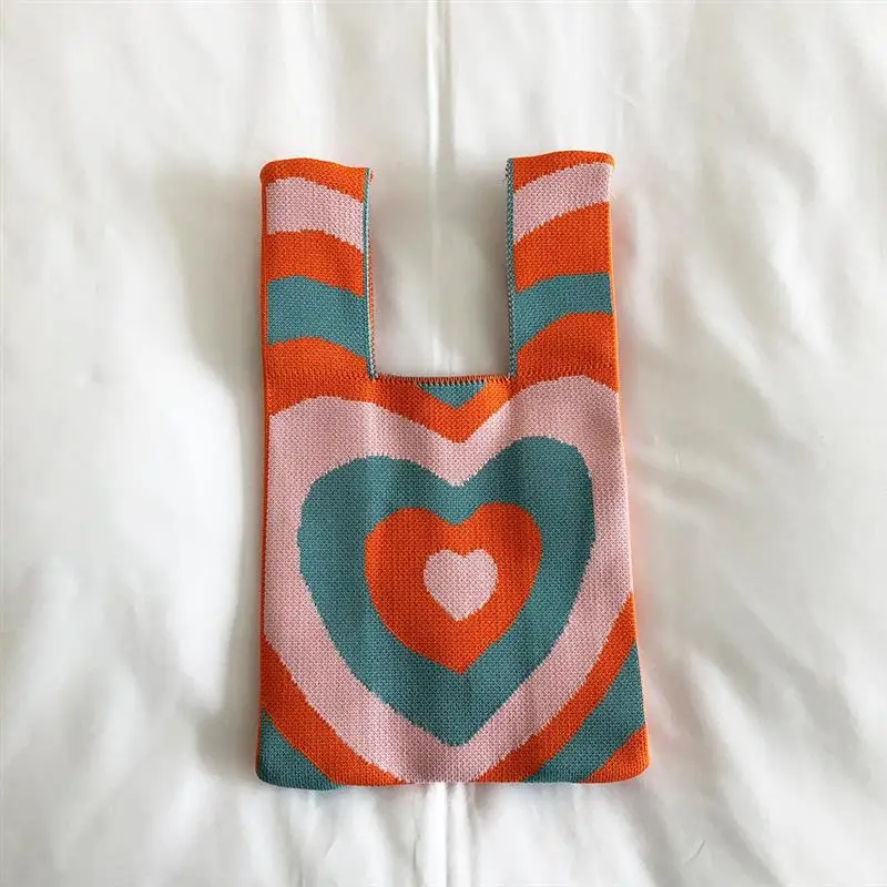 

New Wool Knitted Shopping Bag for Women Vintage Shoulder Bags Fashion Cotton Cloth Girls Tote Shopper Bag love Female Handbag