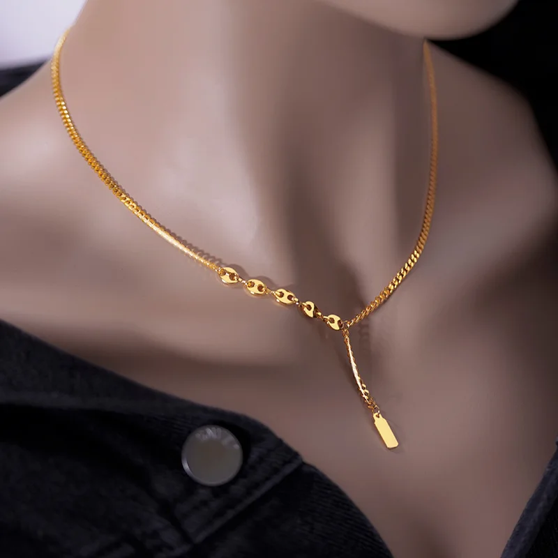 

100% 18K маленькое золотое ожерелье на удачу, цепочка до ключиц для женщин, ожерелья из настоящего золота 999 пробы для вечеринки, ювелирные изде...