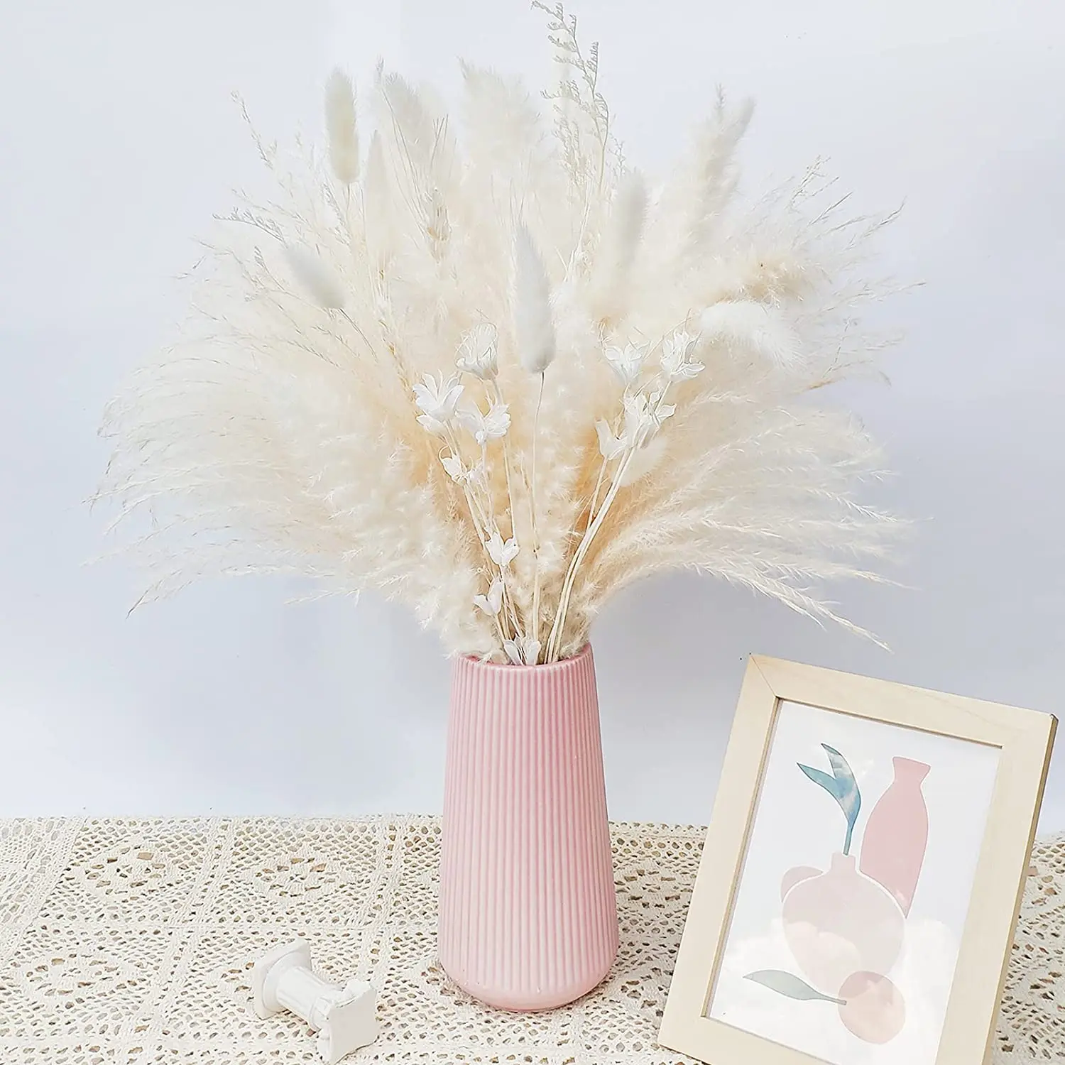 

80Pcs Natural White Pampas Grass Dried Flowers Bouquet Home Decor Wedding Holiday Flower Arrangements Party Room Dekoration