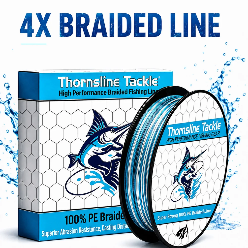 Фото Плетеная рыболовная леска Thornsline 4X, камуфляжно-синяя, 100% полиэтиленовая, мультифиламентная, сверхпрочная, износостойкая, для пресноводной рыбалки №1