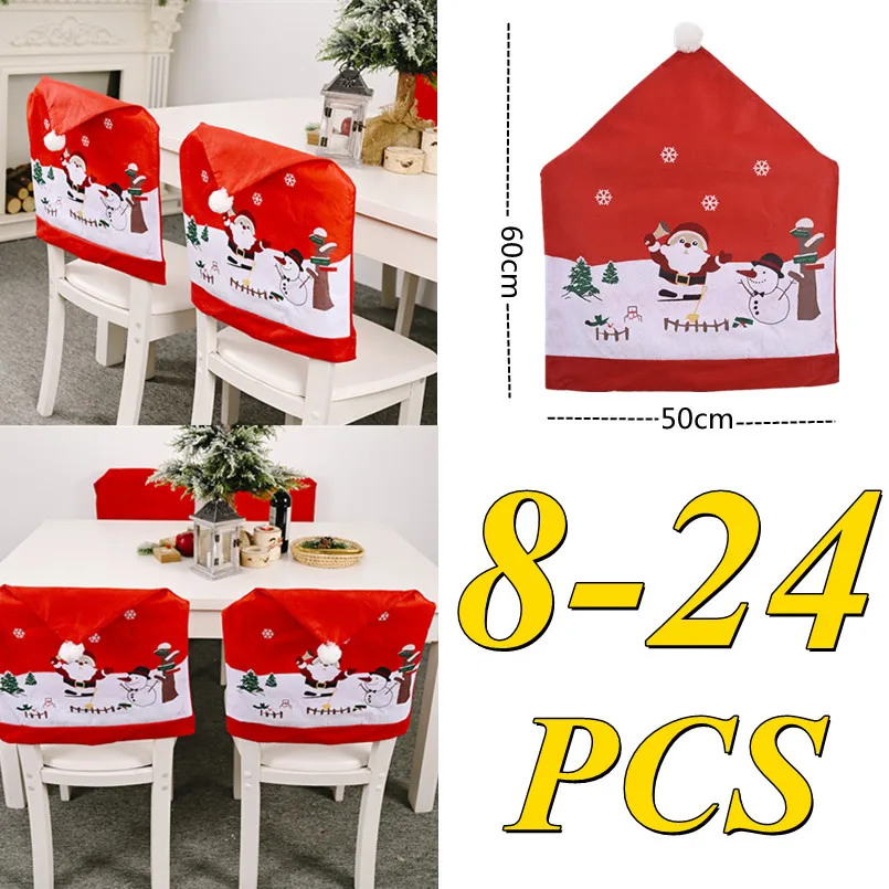 

8-24Pcs Christmas Santa Claus Hat Chair Cover Christmas Decoration Table New Year 2023 Ornament for Home Navidad Noel Xmas Gift