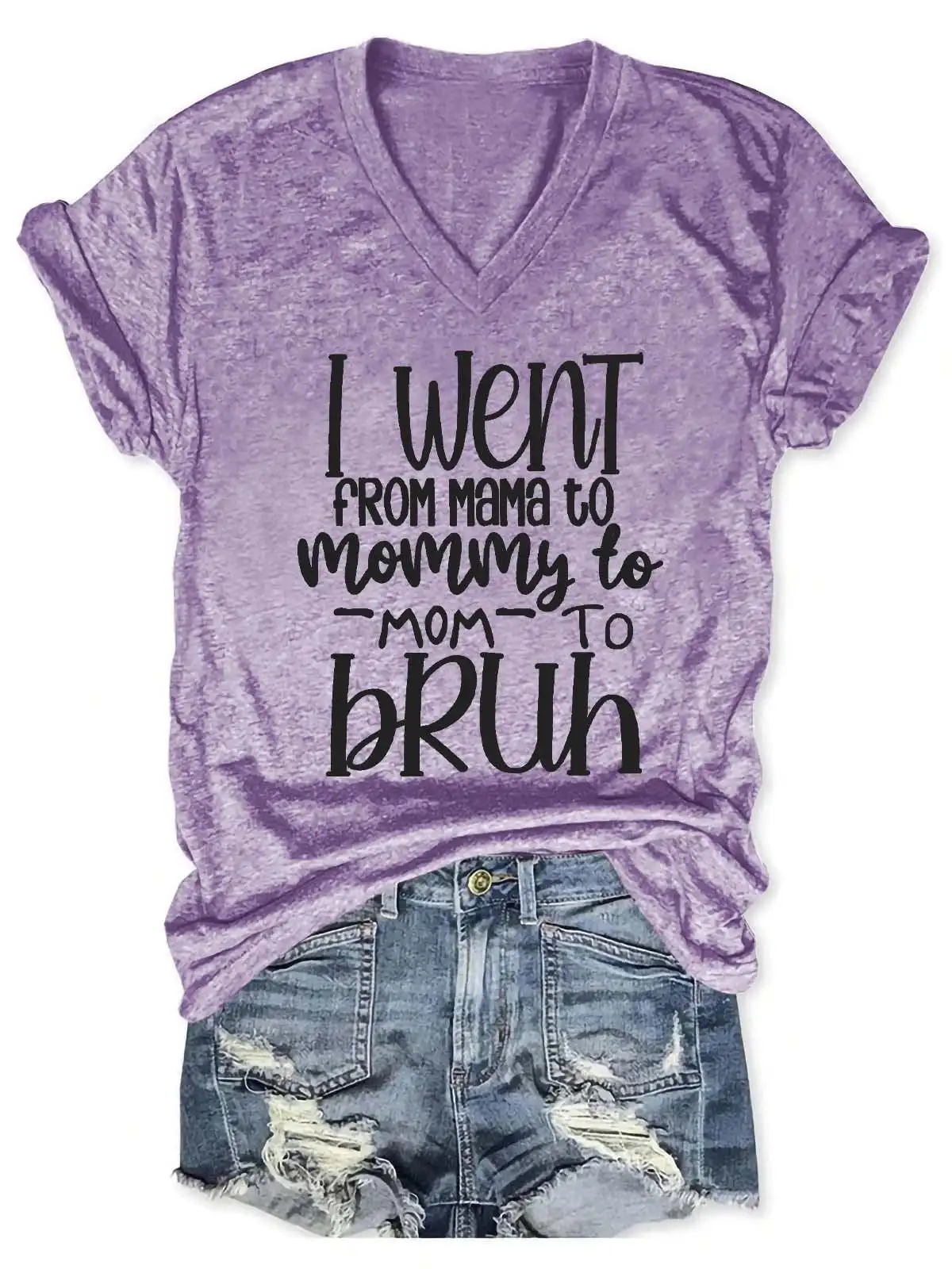 Women I Went From Mama To Mommy To Mom To Bruh V-Neck T-Shirt