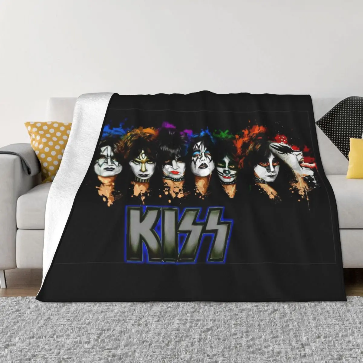 

Одеяло Kiss рок-группы, зимнее флисовое многофункциональное супертеплое одеяло со звездами для кровати, автомобильного одеяла