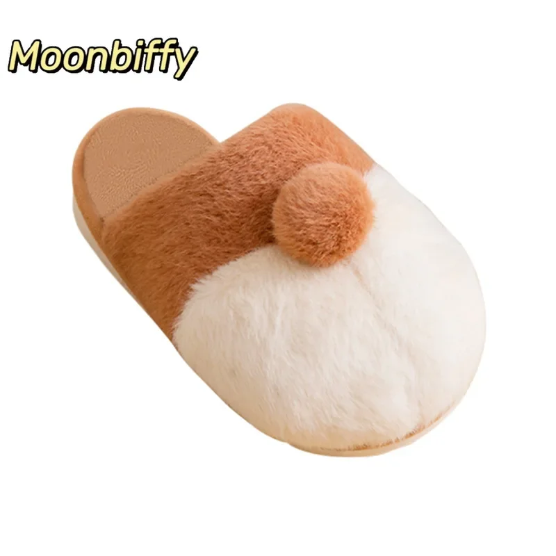 

Mr Co Cotton Slippers Autumn And Winter Plush Warm Indoor Plush Slippers Cute Parent-child Corgi Hip Cotton Slippers Women