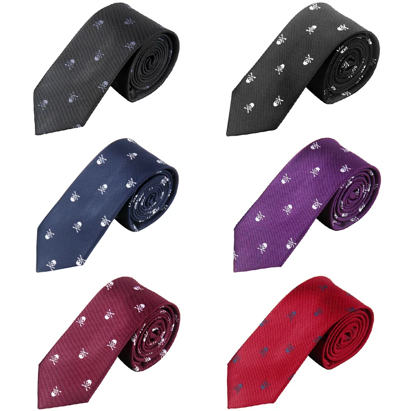 2023 Silk Ties for Men Women 1200-PIN 6CM 2.36'' Gothic Street Fashion Accessories Tie Skull Pattern Black Blue Purple Necktie