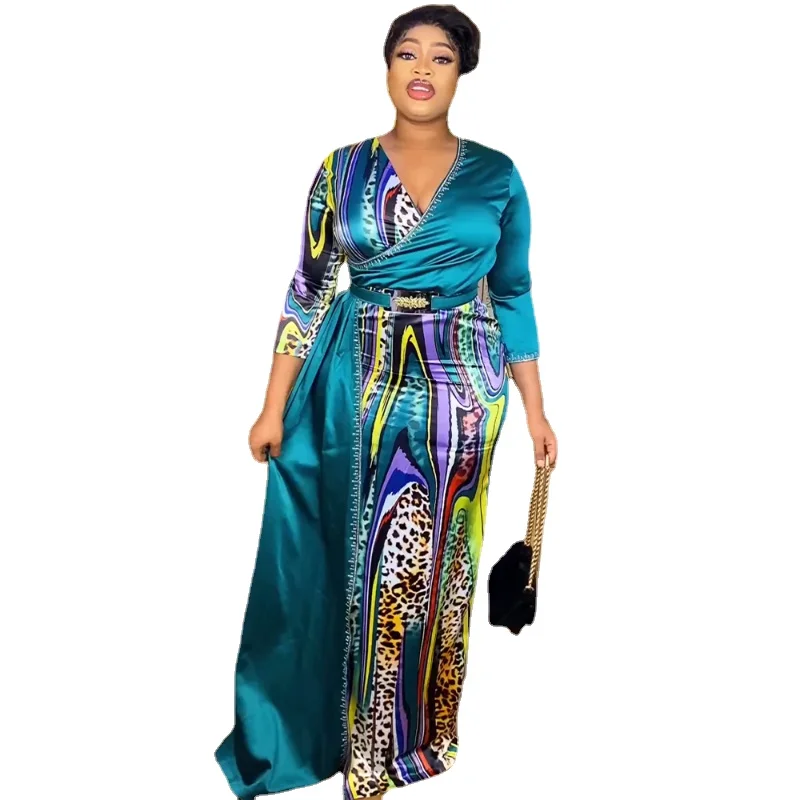 2023 Plus Size Patchwork African High Waist Dress for Women Elegant Lady Wedding Evening Party Dresses Summer Nigerian Clothes