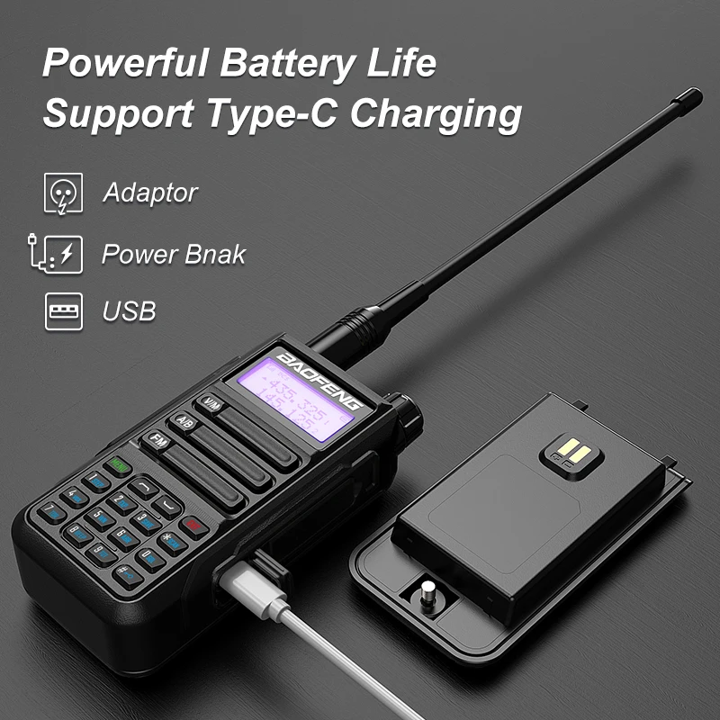 Baofeng UV-16plus 10W Powerful Profesional Walkie Talkie Dual Band UHF VHF Receiver Ham Radio BF uv16 Type-C Cable Two Way Radio