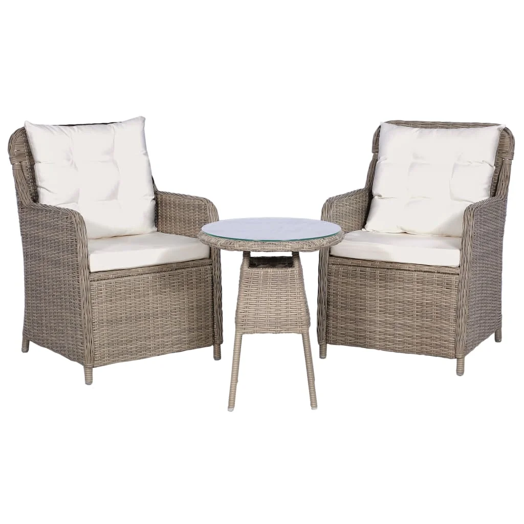 

3 Piece Bistro Set with Cushions and Pillows Poly Rattan Brown Outdoor Table and Chair Sets Outdoor Furniture Sets