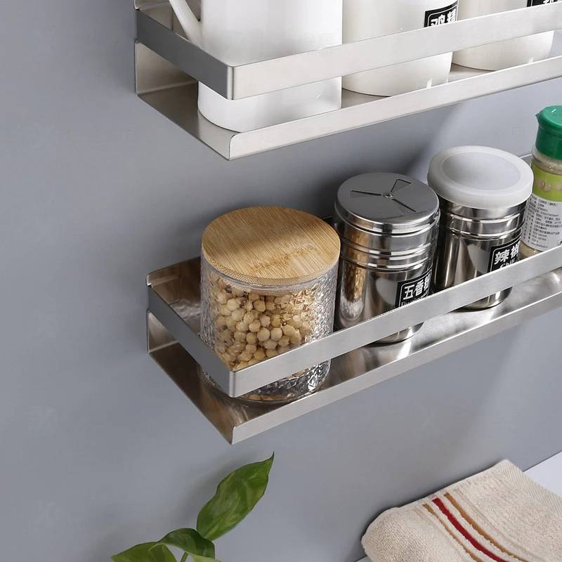 bathroom shelf shower shampoo 20 50cm stainless steel black holder kitchen spice rack wall mounted living room storage supplies free global shipping