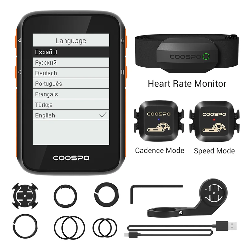 

Coospo BC200 GPS Bike Computer 2.4inch ANT+Bluetooth5.0 Bicycle Speedometer Odometer Multi-Language Cycling support holder