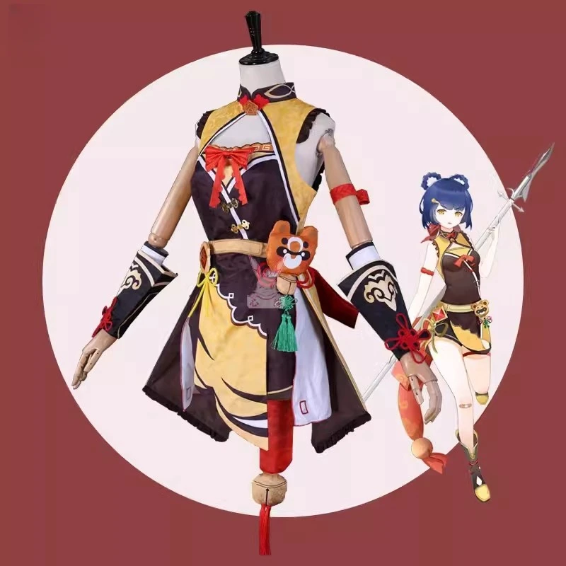 Xiangling Косплей Костюм с Головным Убором Xiang Ling Парик Аниме Игровой Одежда Хэллоуин