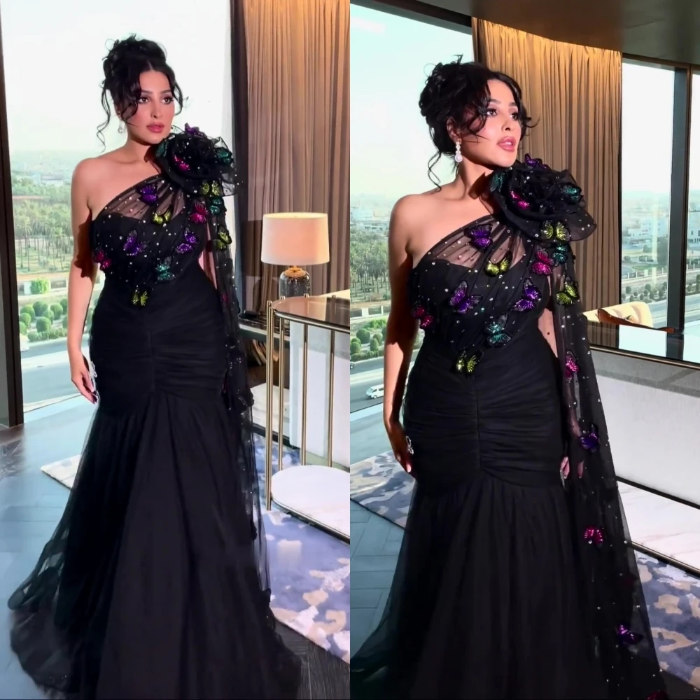 Сексуальное вечернее платье русалки на одно плечо с кистью и бисером тюлевое