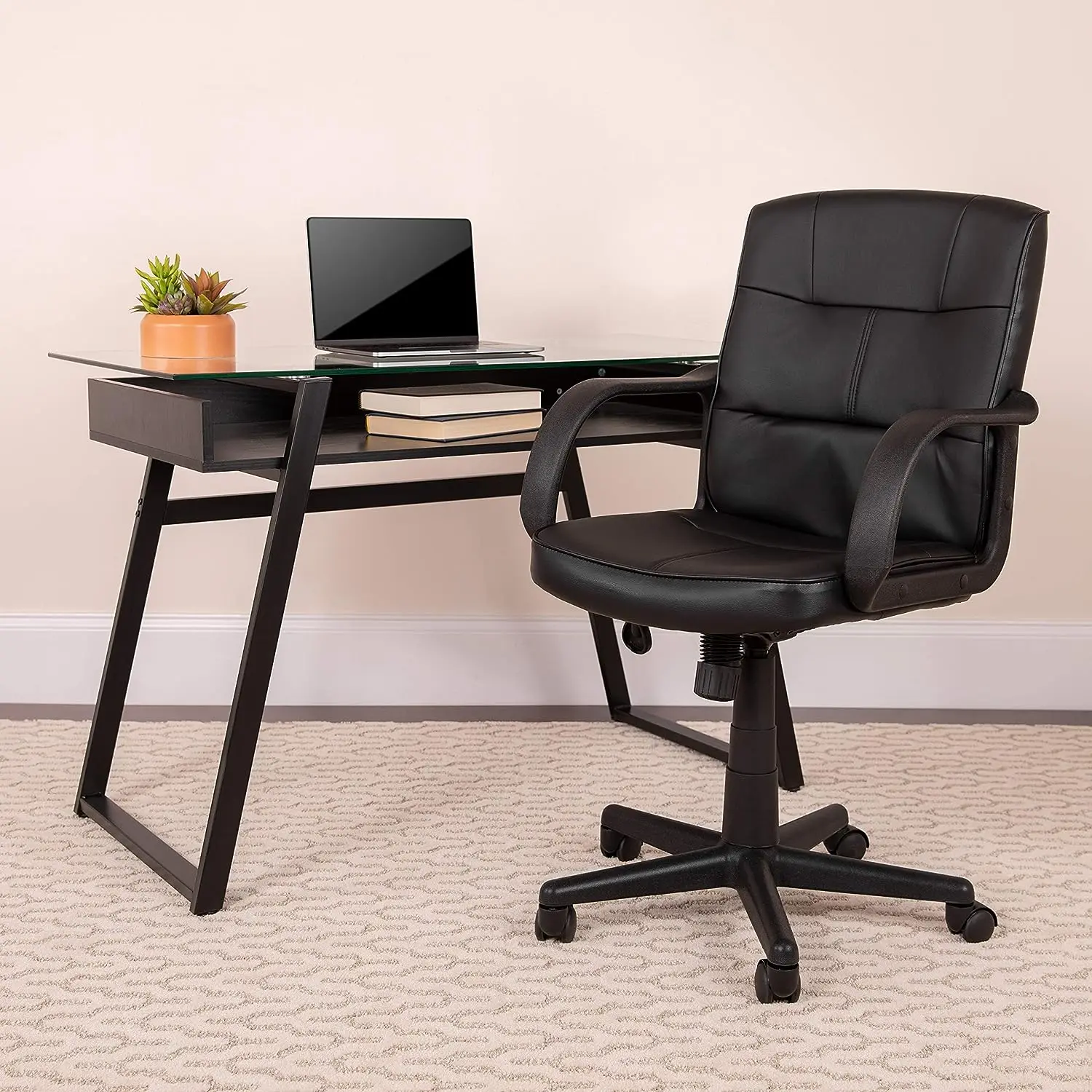 

Mid-Back Black LeatherSoft Swivel Task Office Chair with Arms