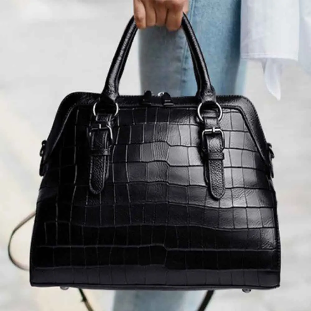 

MS Stylish Women Genuine Leather Luxury Crocodile Grain Natural Leather Top Quality Female Offcie Casual Tote Cowhide Purse 2022
