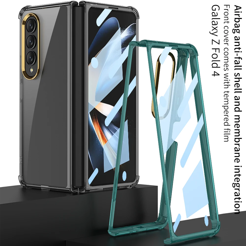 

GKK Airbag Bumper With Glass Frame Cover For Samsung Galaxy Z Fold 4 Case Shockproof Clear Soft Edge Case For Galaxy Z Fold4 5G
