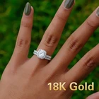 Роскошное 18K Белое Золото Круглое Белое кольцо с мусанитом набор обручальных колец (Размер 5-12)