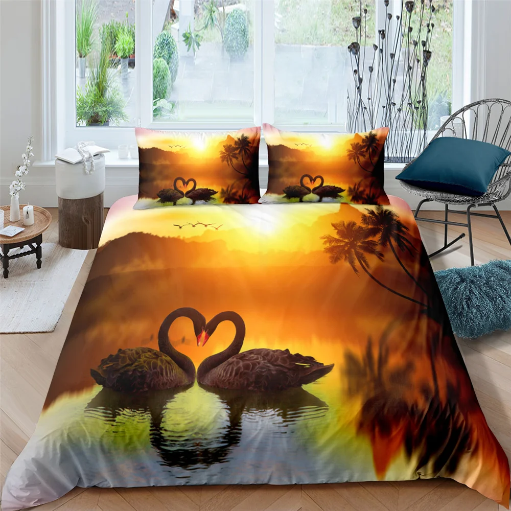 

Bedding Set Animal Duvet Cover Bedclothes 2/3pcs With Pillowcase 3D Cute Printed Swan Pattern Home Textiles Simple Bedspread