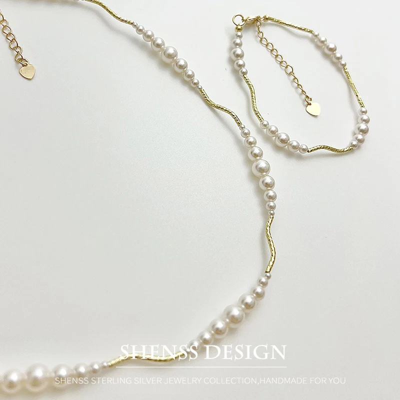 Короткое ожерелье-браслет с имитацией жемчуга и медным покрытием из 14-каратного