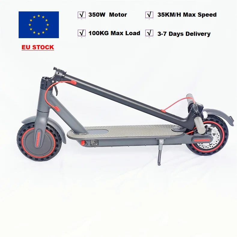 

USA / EU Stock Max Load 100KG LED Front And Rear Lights 350W 36V 10.4AH Foldable 8.5 Inch 35KM/H Kick Scooter Electric