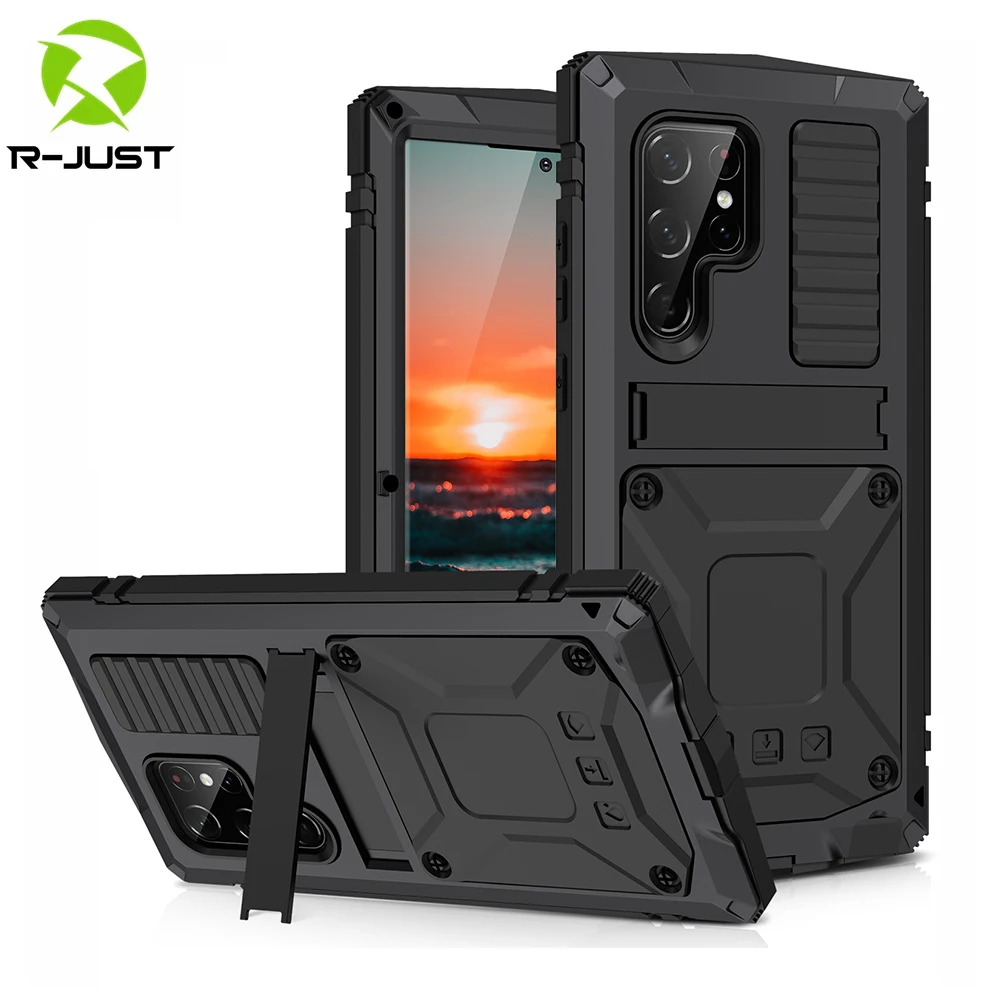 

R-JUST Shockproof Armor Cover For Samsung Galaxy S22 Ultra S21 FE Note 20 S20 Plus A32 Full Body Silicone Protect Metal Bumper