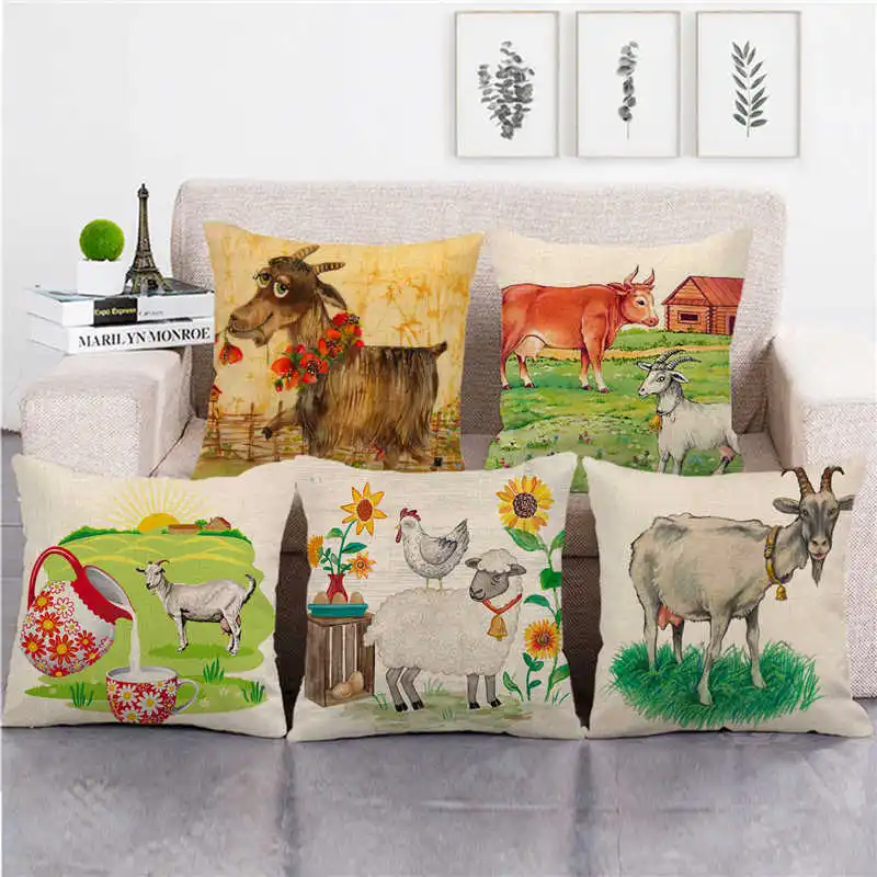 

Cute Farm Animals Cotton Linen Pillow Case Sheep Decorative Pillowcase for Bed Sofa Fall Decorations Room Aesthetics 18x18 Inch