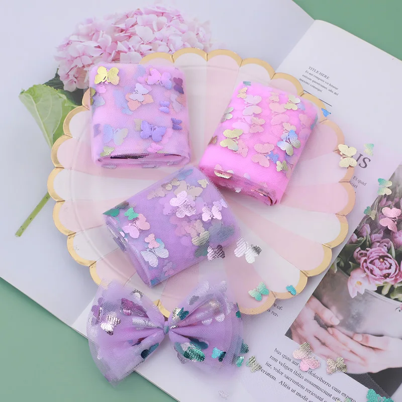 60 мм (4 5 м/рулон) Бабочка Тюлевая лента органза Детские праздничные