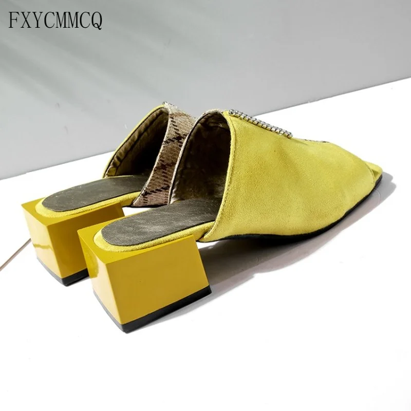 

FXYCMMCQ Summer 2021 European and American Fashion Shoes with Thick Heel Fishmouth Slippers 614-2