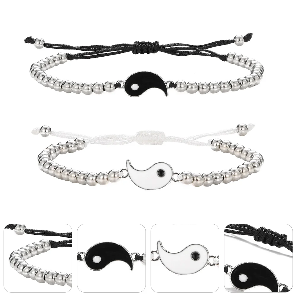 

1 Pair Matching Puzzle Bracelet Yang Pendant Bead Bracelet for Men