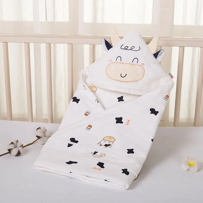 

Newborn Cotton Wrapped Blanket Four Seasons Warm Sleeping Bag Cartoon Cow Hooded Swaddle 0-6 Months Thickened Cocoon Type