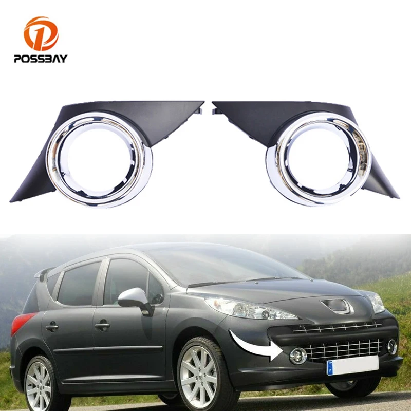 

Car Front Bumper Lower Fog Light Cover Chrome Fog Lamp Bezel Grille Exterior Parts for Peugeot 207 Sport 2006 2007 2008 2009