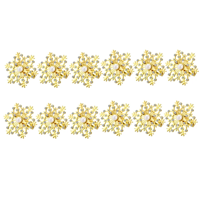 

12 Pieces Snowflake Napkin Rings Christmas Napkin Ring Buckle Rhinestone Pearl Napkin Holder For Christmas Table Decor
