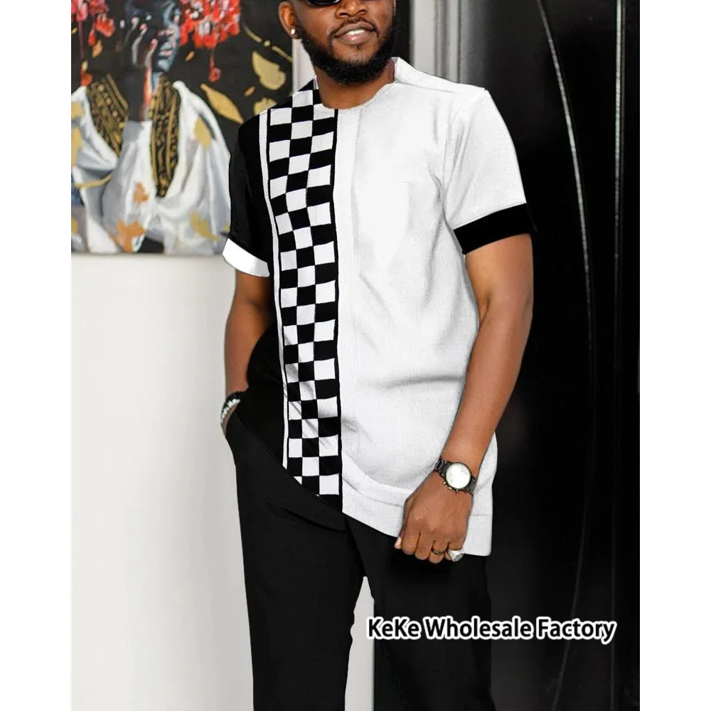 2023 Summer New Two-Piece Men's Tracksuits Striped Top Trousers 3D Printed Splicing Shirt Set Casual Male Jogging Suit Plus Size