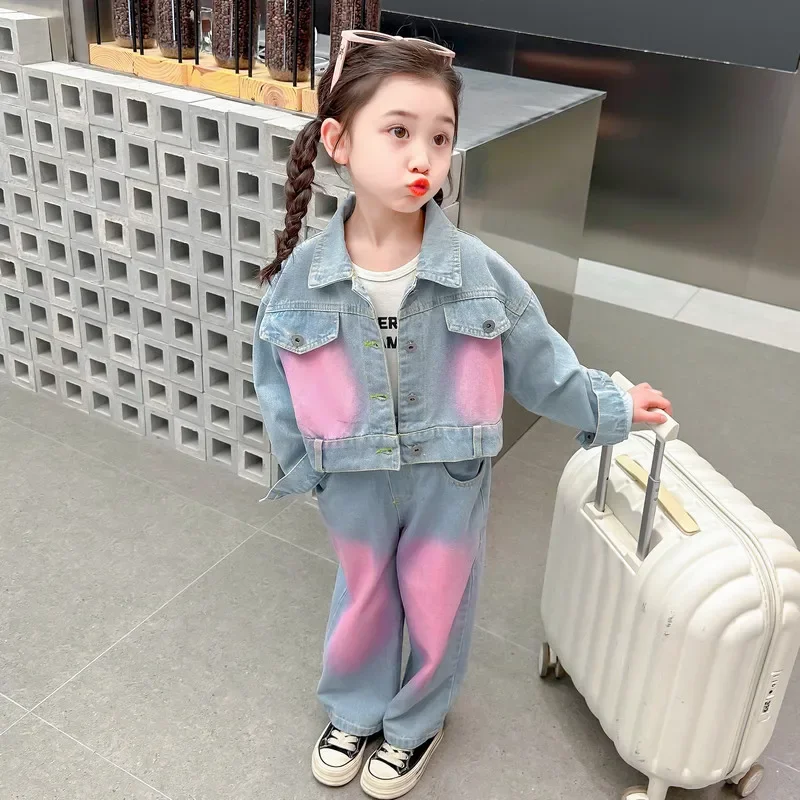 baby girl's garnitur dziewczęcy strój wiosenny 2024 новый стиль шикарная джинсовая мода комфортная