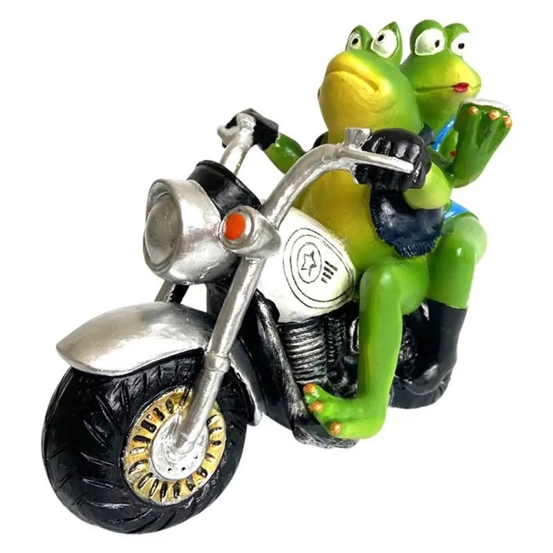 

Outdoor Frog Garden Decor Funny Resin Lovers Motorcycle Ornament Craft Table CenterpieceMicro Landscape Yard Home Decorations