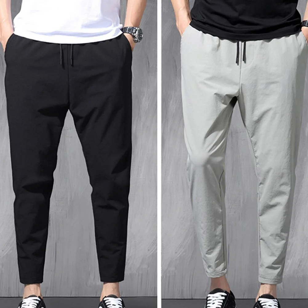 

Stylish Men Pencil Pants Dstring Soft Fabric Multi Pockets Men Ninth Pants Young Style Men Ninth Pants Male Garment