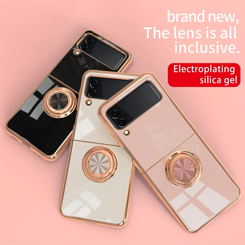 

Luxury Suitable for SAMSUNG Galaxy Z Flip 3 5G Electroplated ring car magnetic protective cover For ZFlip 4 3 mobile phone case
