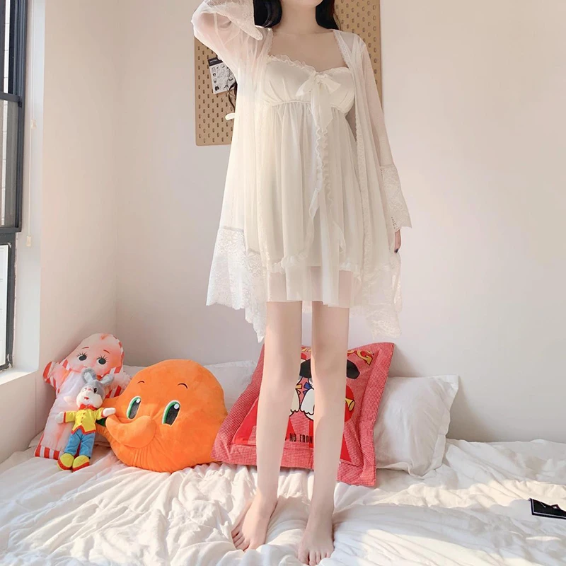 Female Sexy Lingerie New Princess Style Spring And Summer Home Service Lace Pure White Sexy Small Suspender Nightdress