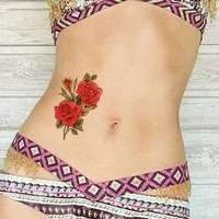 beautiful rose flowers body art neck abdomen waterproof fake tattoo sexy for woman men flash temporary small size tattoo sticker