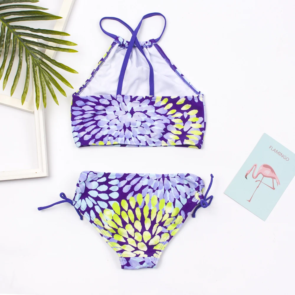 

3-14 Years Children Swimwear Kids Swimsuit Biquini Infantil Cute Halter Beachwear Printed Floral Sling Bikini Girls Two Piece