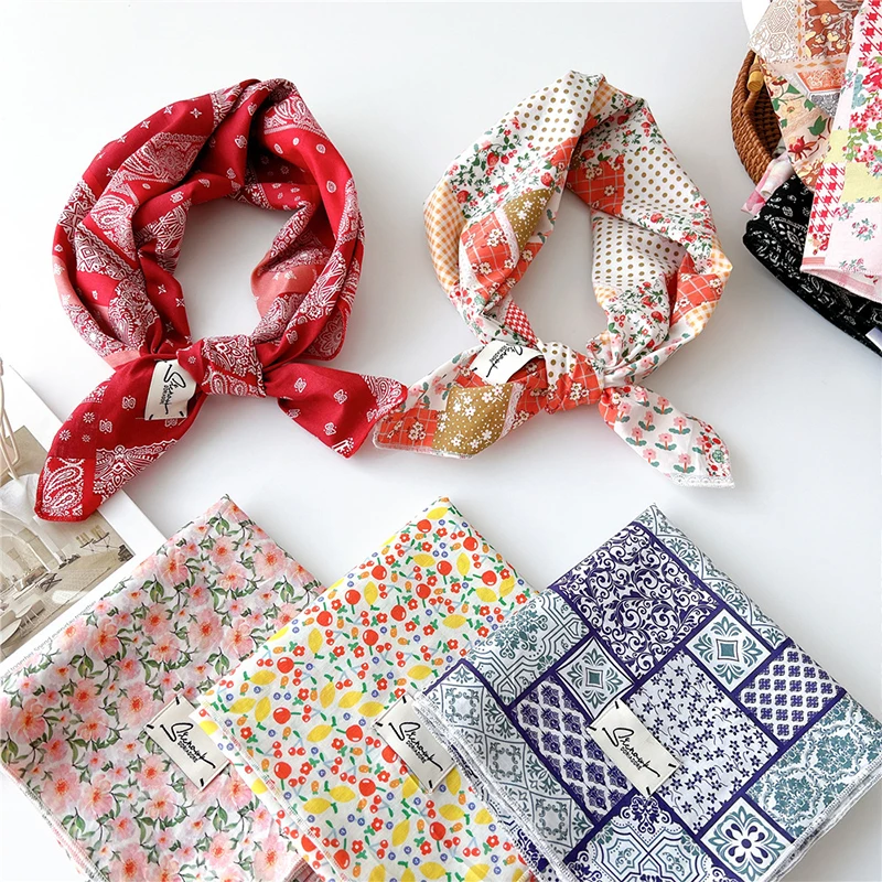 

Scarf Ethnic Headscarf Floral Women Hair Wrap Hijab 70cm Cashew Retro Muslim Kerchief Cotton And Linen Scarves Neckerchief 1pcs