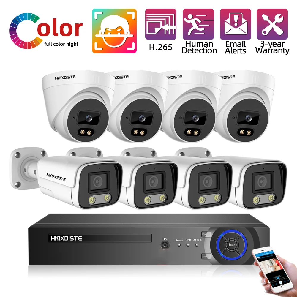 

8MP BNC Bullet Camera Video Surveillance System Set Kit Full Color Night Vision 8CH DVR Kit 4K AHD CCTV Camera Security System
