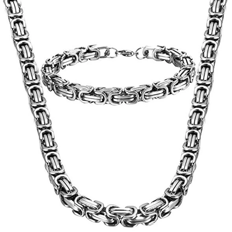 

4MM 5MM 6MM 8MM Stainless Steel Byzantine Chains Necklaces Bracelets Set For Men Women Chain Jewelry Gifts Statement