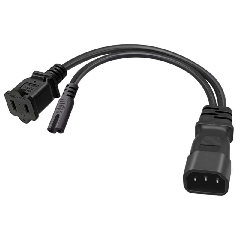 

1PC Single C14 to C7 + 1-15R Short Type Splitter Adapter Cable Cord 32cm Extension Cable for Printers Scanners