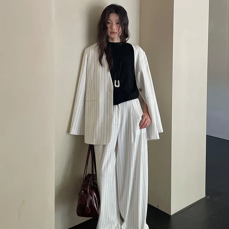 Осень 2024 Женский блейзер в полоску без воротника SuperAen женский пиджак офисном