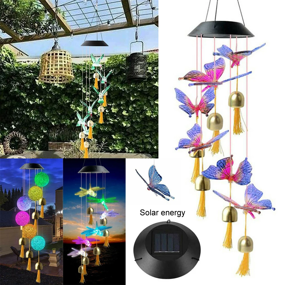 

LED Colorful Windchime Solar Light Fantasy hanging lamp Waterproof Crystal Hummingbird Butterfly Wind Chime Lamp for Home Xmas