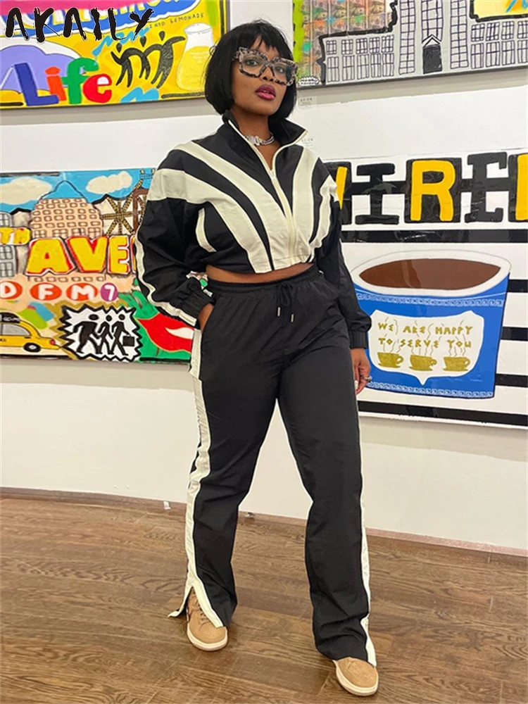 Akaily осенний повседневный спортивный костюм из 2 предметов с цветными блоками