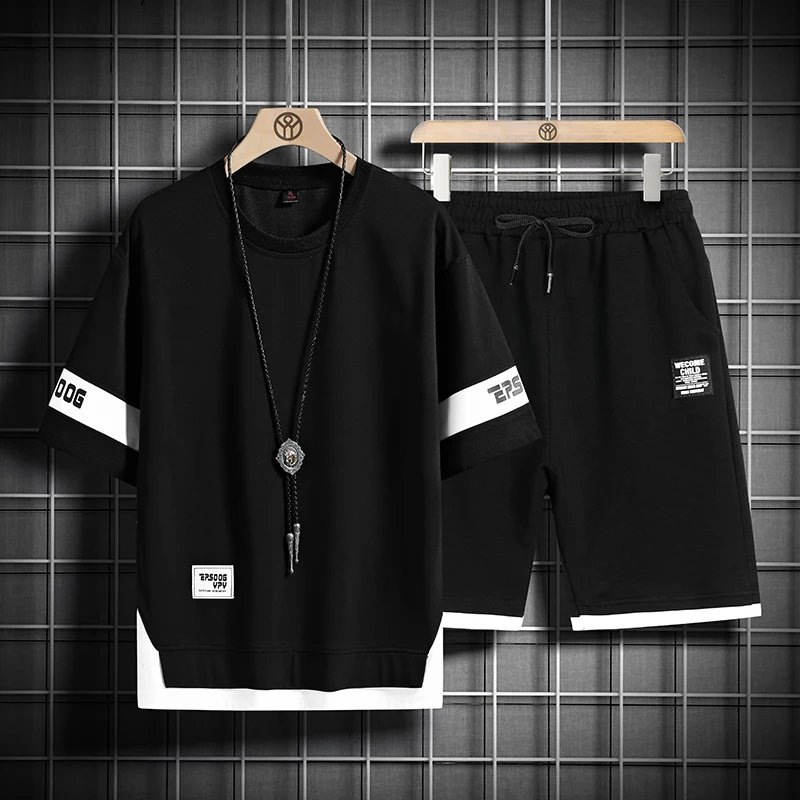 

Summer New Men's Set Hip Hop Fashion Tracksuit Short Sleeve T-Shirt & Shorts Two Piece Set Streetwear Male Breathable Outfits