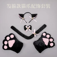 new cute cat cosplay props cat ears headband cat paw gloves cat tail anime accessories set pink cat ears decor lolita