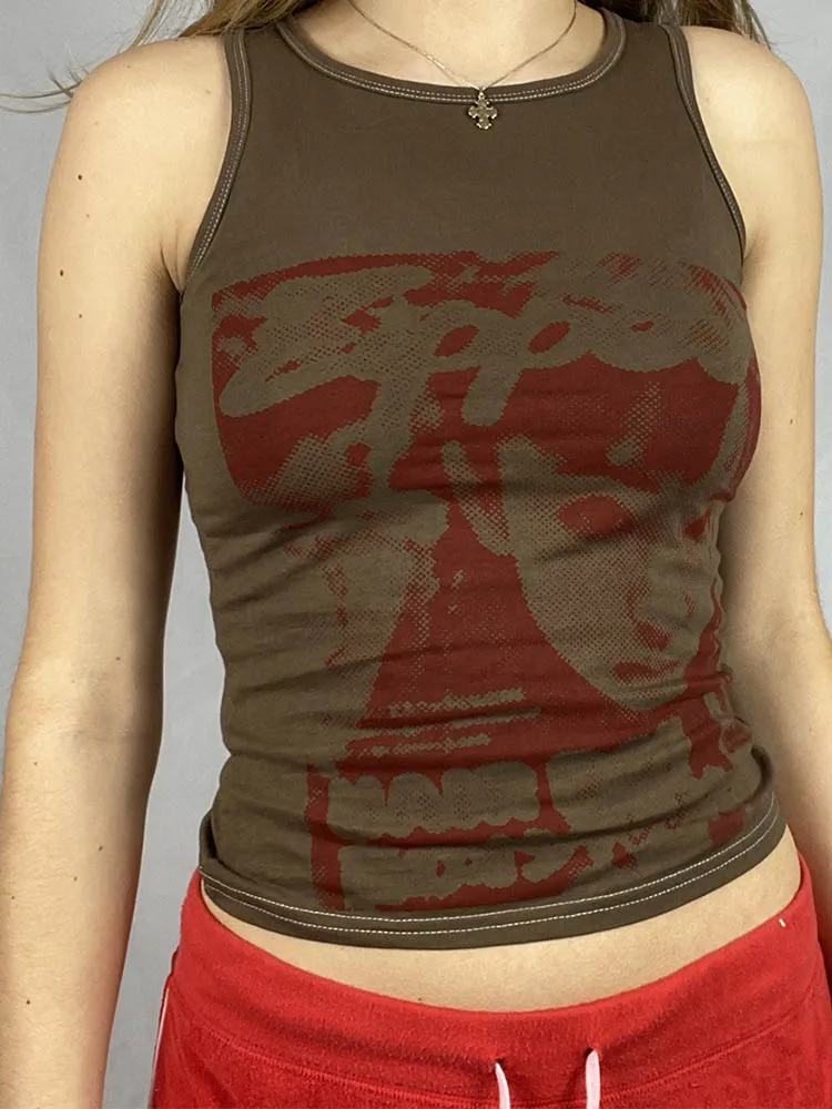 Женский короткий топ без рукавов готический винтажный Топ в стиле эмо с