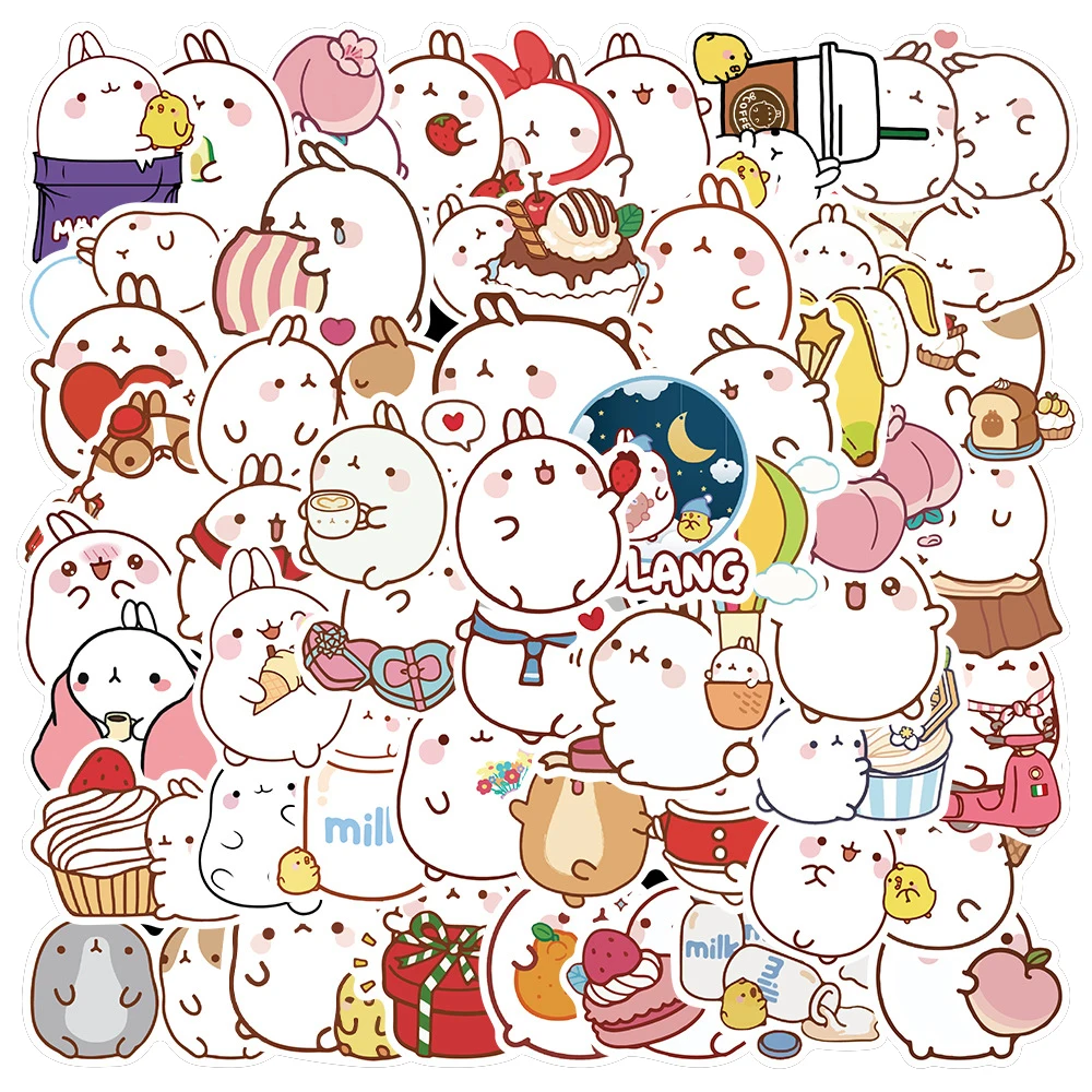 

10/30/50PCS Cute Cartoon Round Rabbit Creative Doodle Sticker Bicycle Skateboard Car Helmet Laptop Computer Wholesale